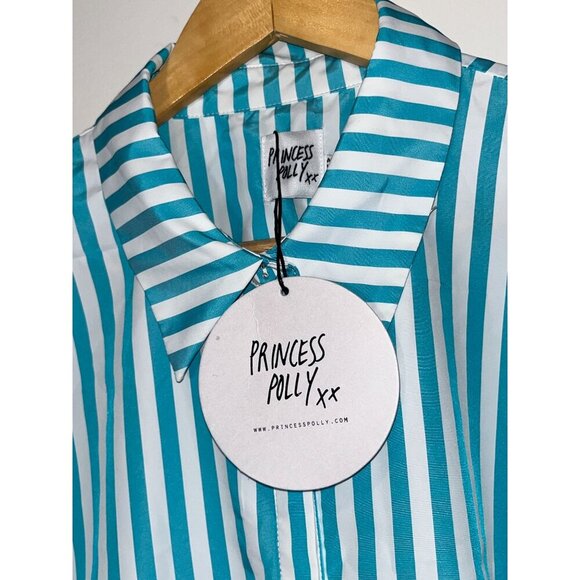 Nwt Princess Polly Chloe Light Blue Striped Button-Down Shirt Womens Size 6 - Picture 4 of 10